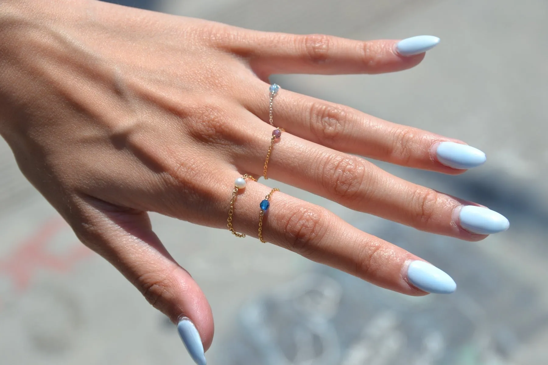 Crystal Chain Ring - Sterling Silver