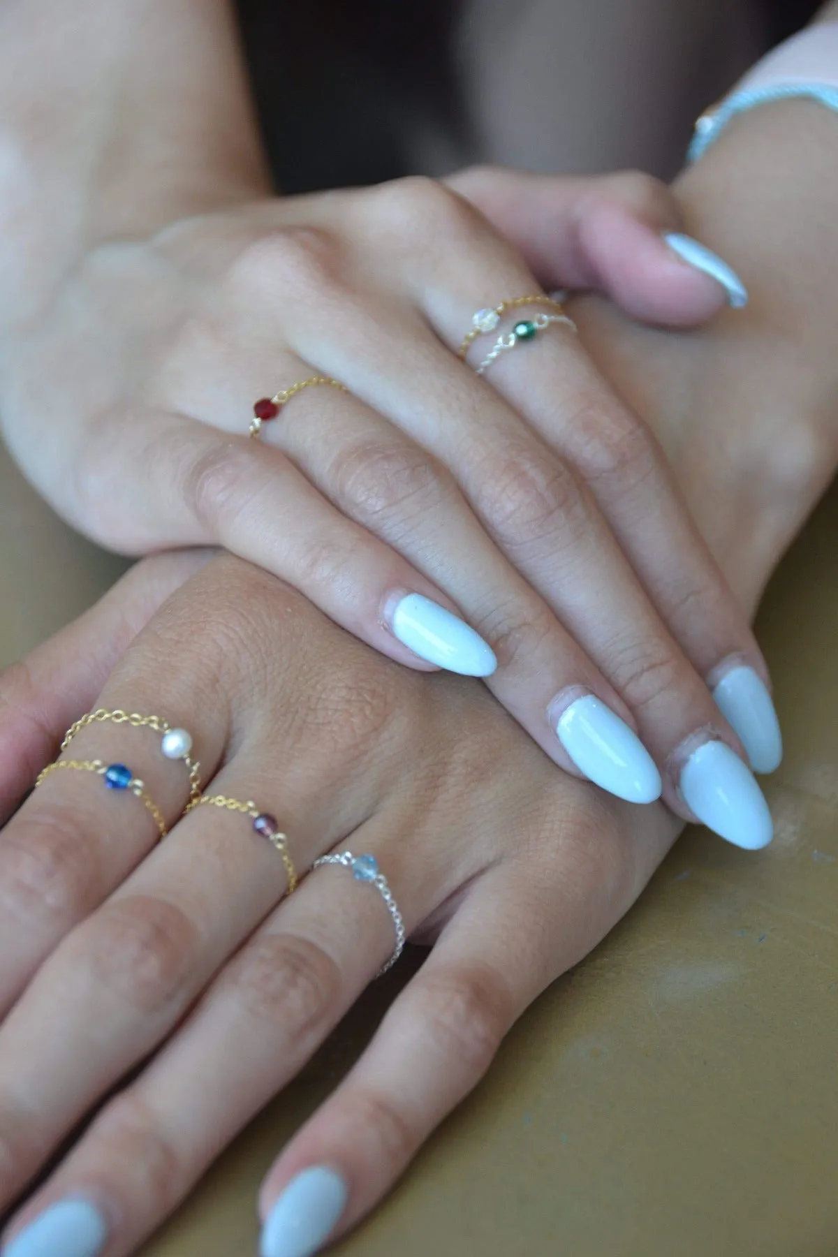 Crystal Chain Ring - Sterling Silver
