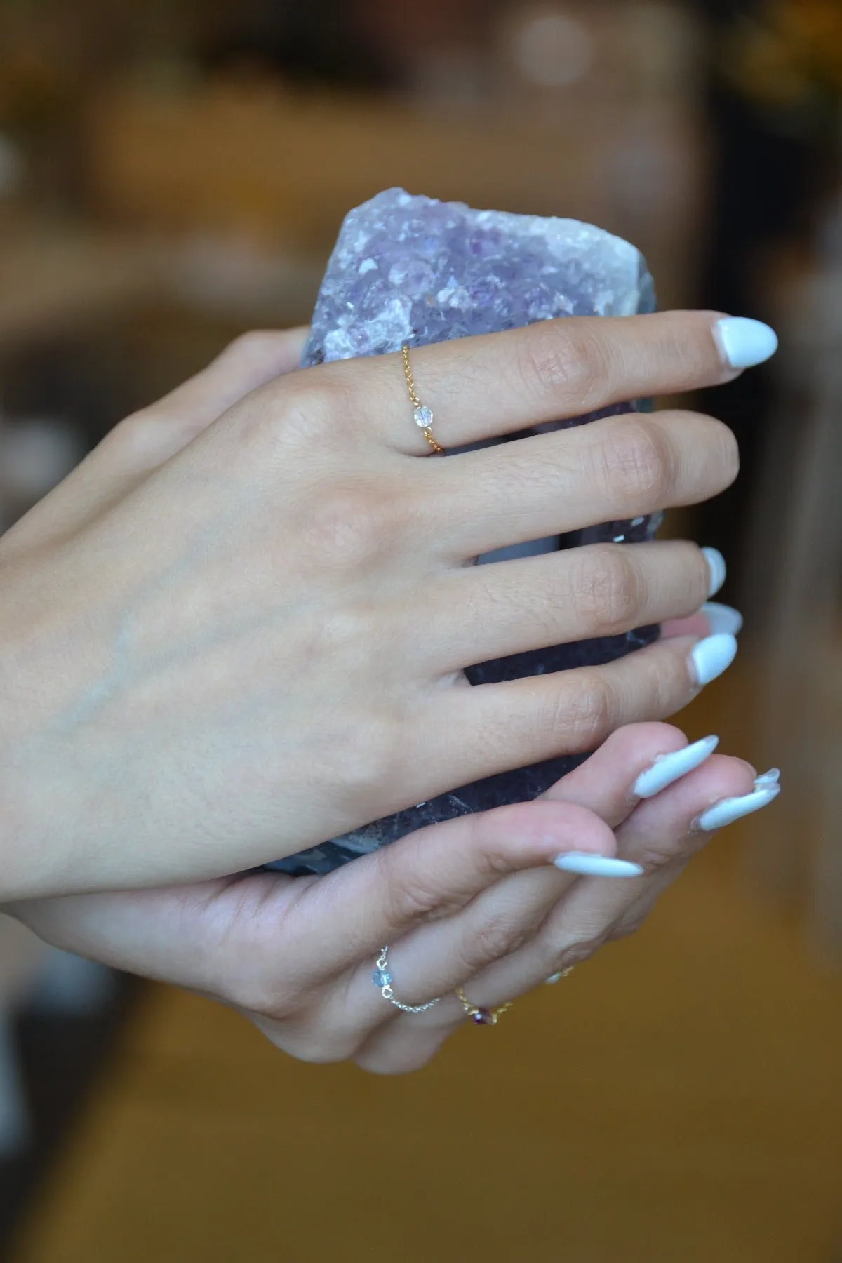 Crystal Chain Ring - Sterling Silver