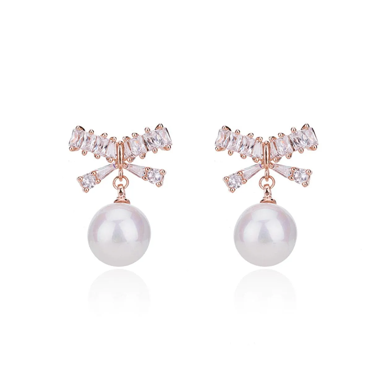 Cubic Zirconia & Pearl 18k Rose Gold-Plated Bow Drop Earrings
