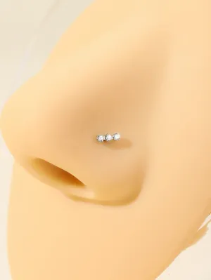 Cubic Zirconia Decor Nose Stud - Silver