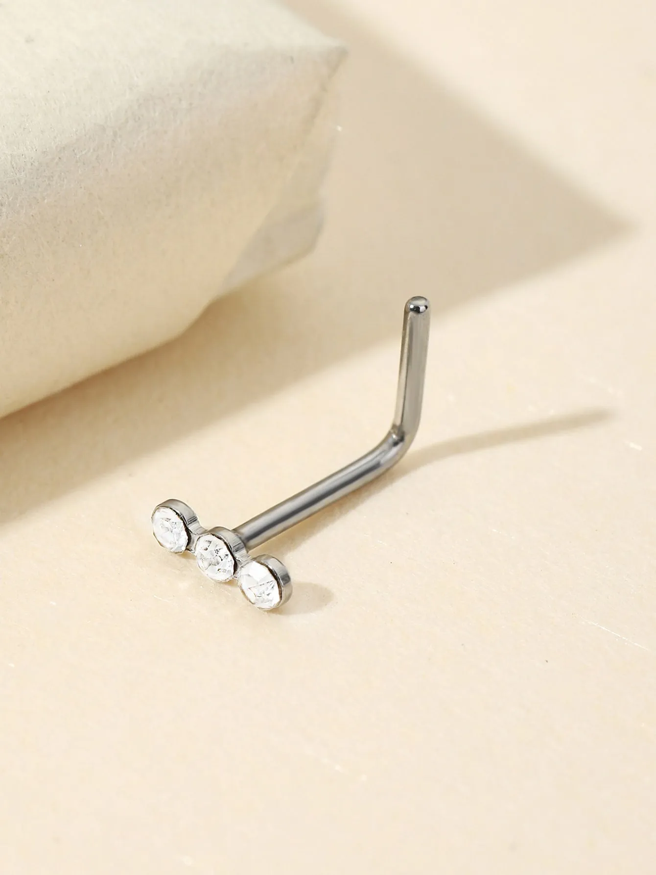 Cubic Zirconia Decor Nose Stud - Silver