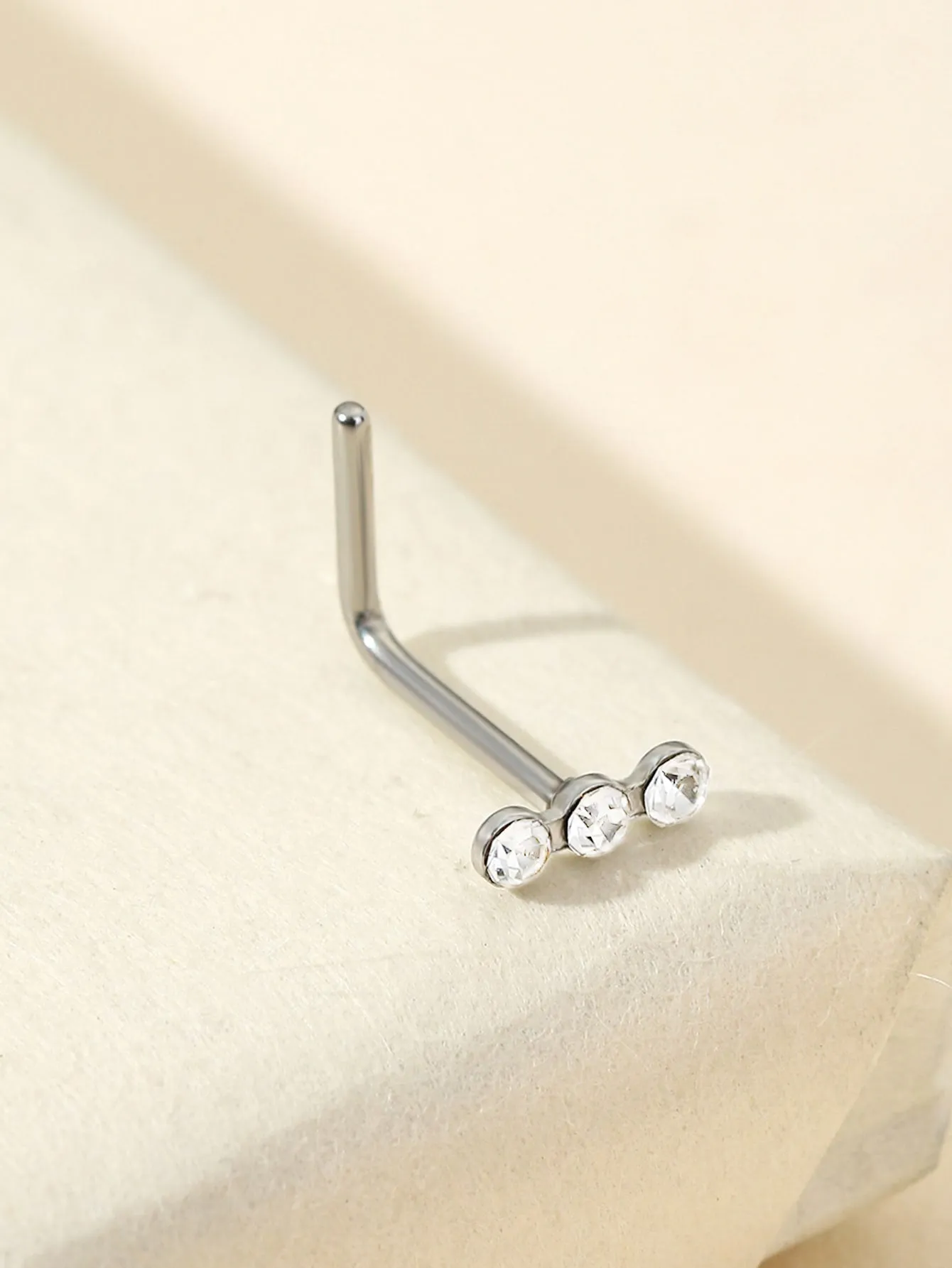 Cubic Zirconia Decor Nose Stud - Silver