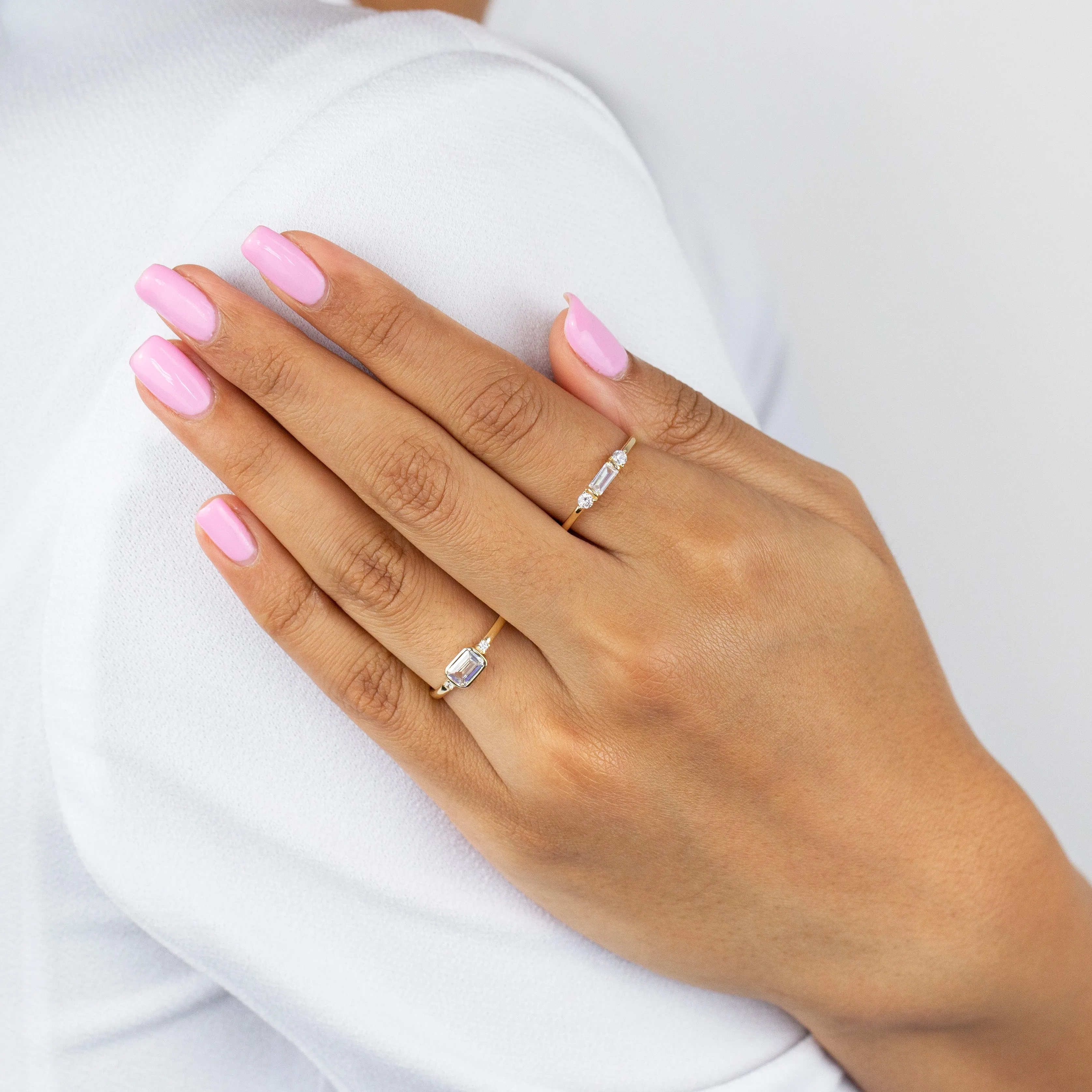 CZ Emerald Dainty Ring 14K