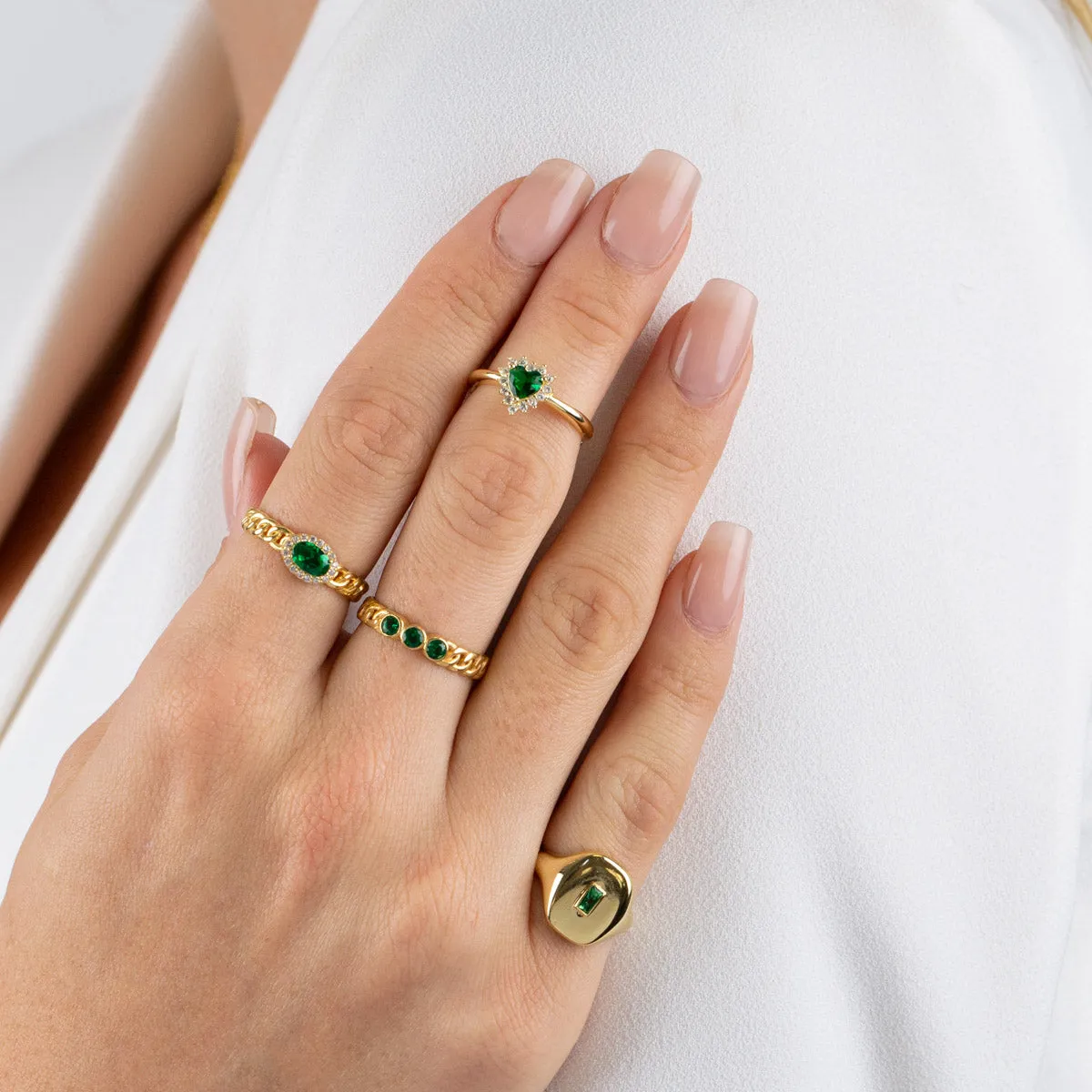 CZ Emerald Green Heart Stone Ring