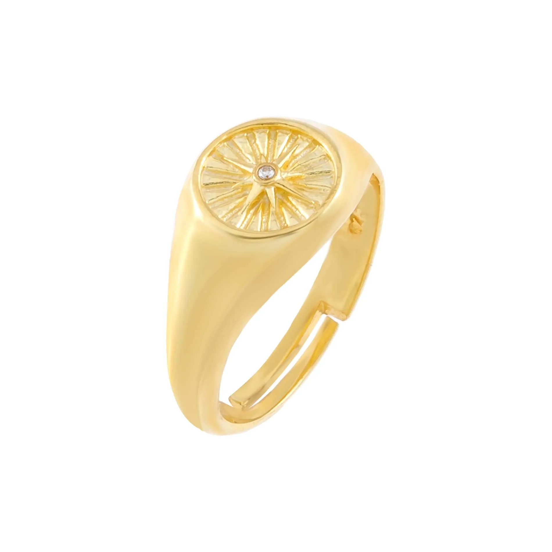 CZ Starburst Adjustable Signet Ring