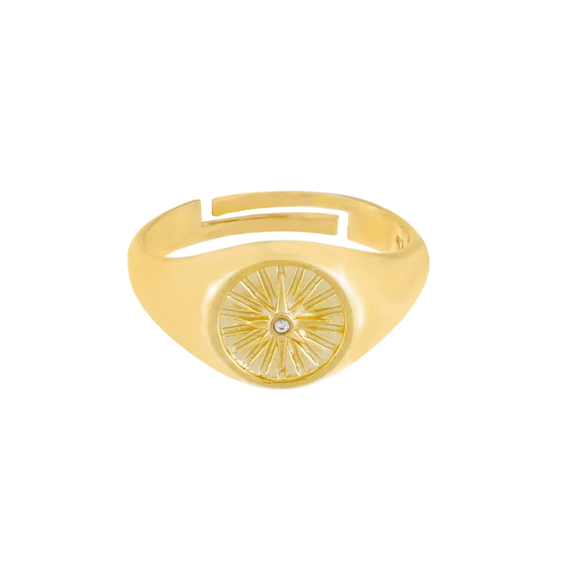 CZ Starburst Adjustable Signet Ring