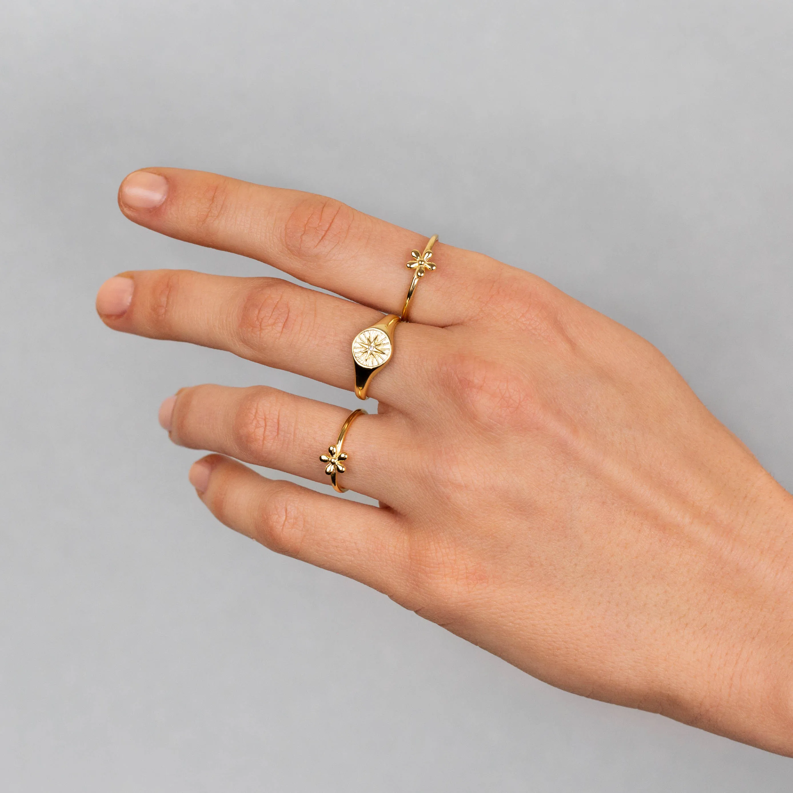 CZ Starburst Adjustable Signet Ring