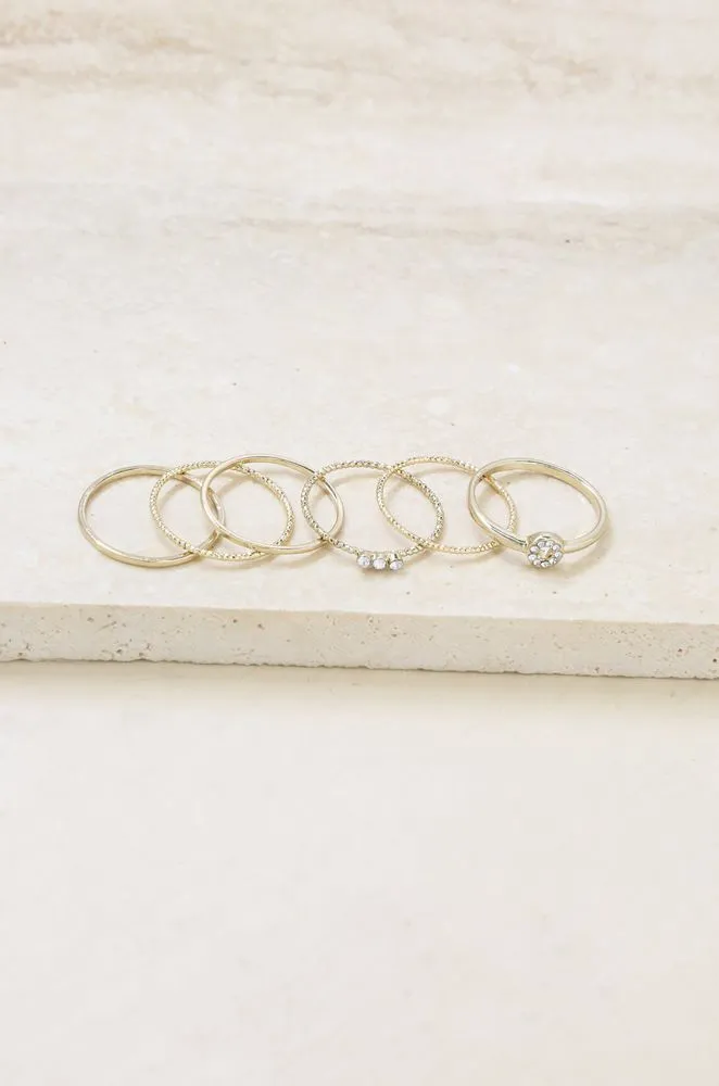 Dainty 18k Gold Plated Stacking Ring Set of 6