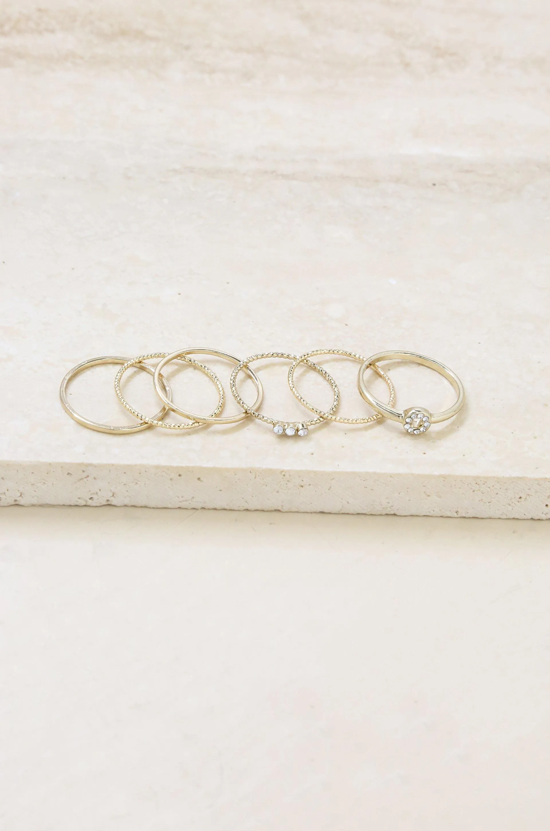 Dainty 18k Gold Plated Stacking Ring Set of 6