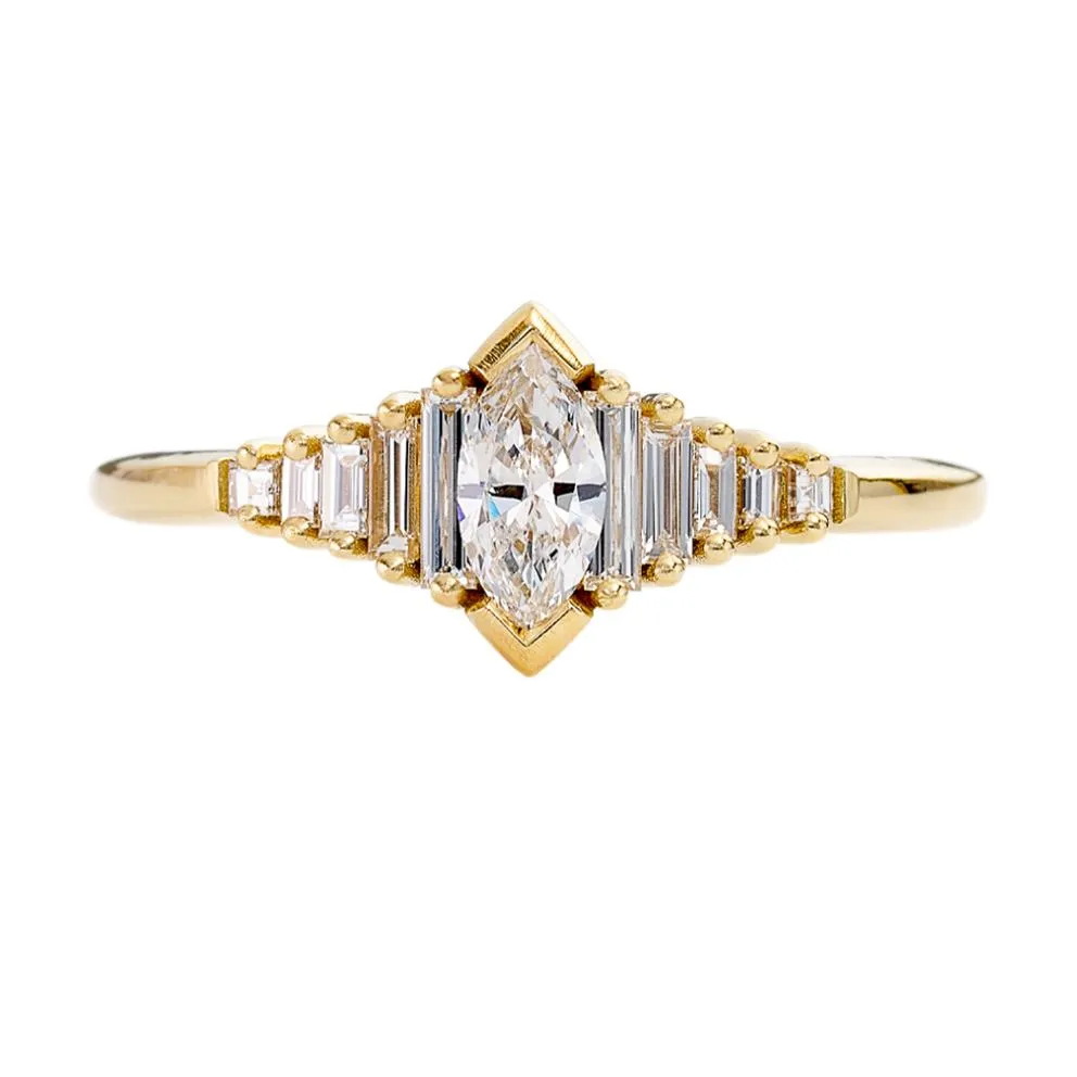 Dainty Deco Ring with Marquise Diamond