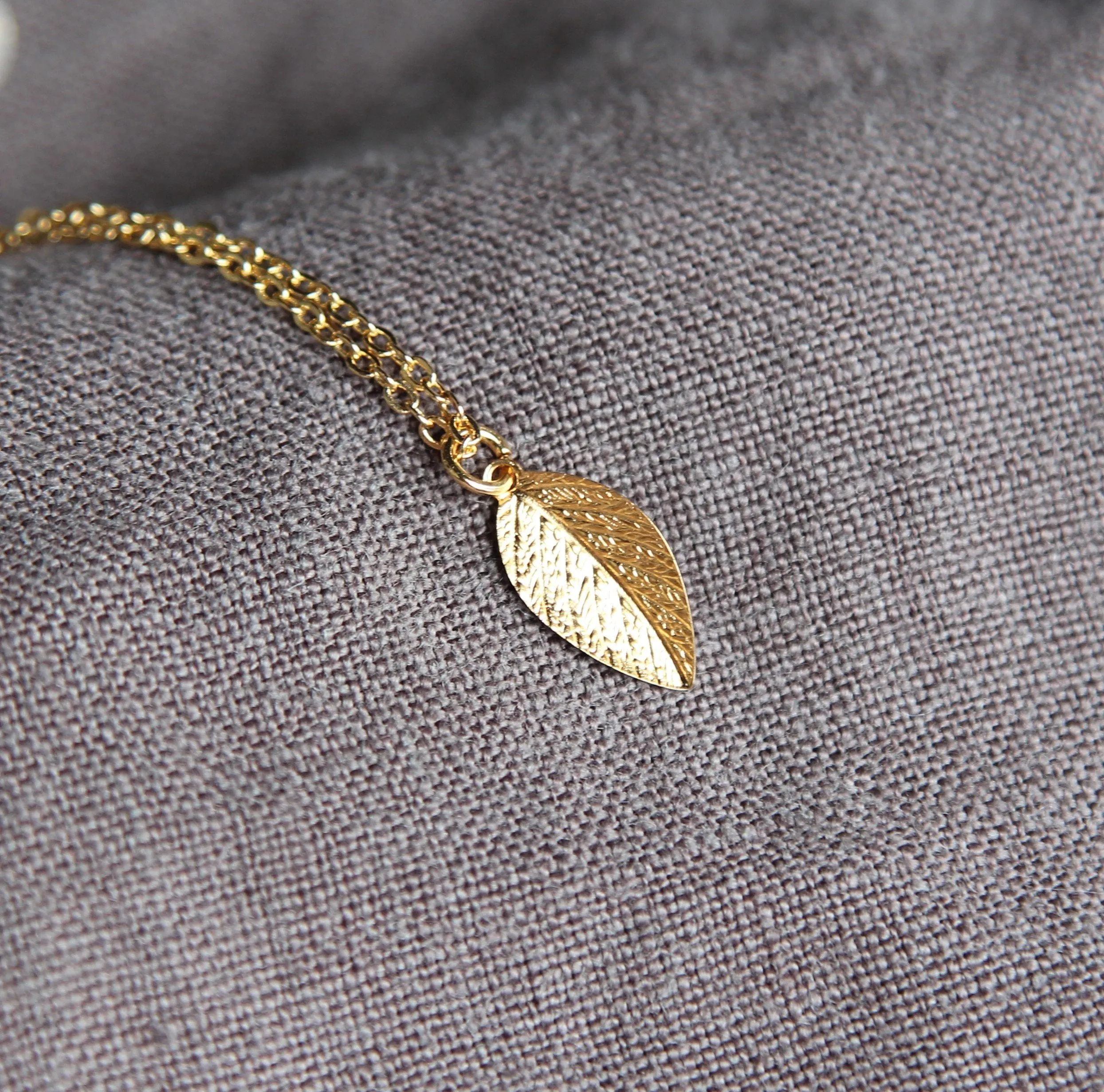 Dainty Gold Leaf Necklace, 14kt Gold Fill Nature Jewelry