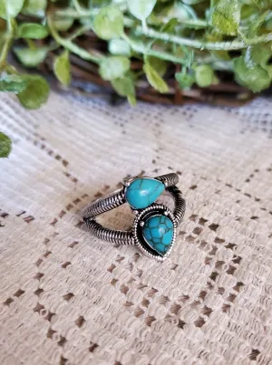 Dainty Turquoise Double Teardrop Ring
