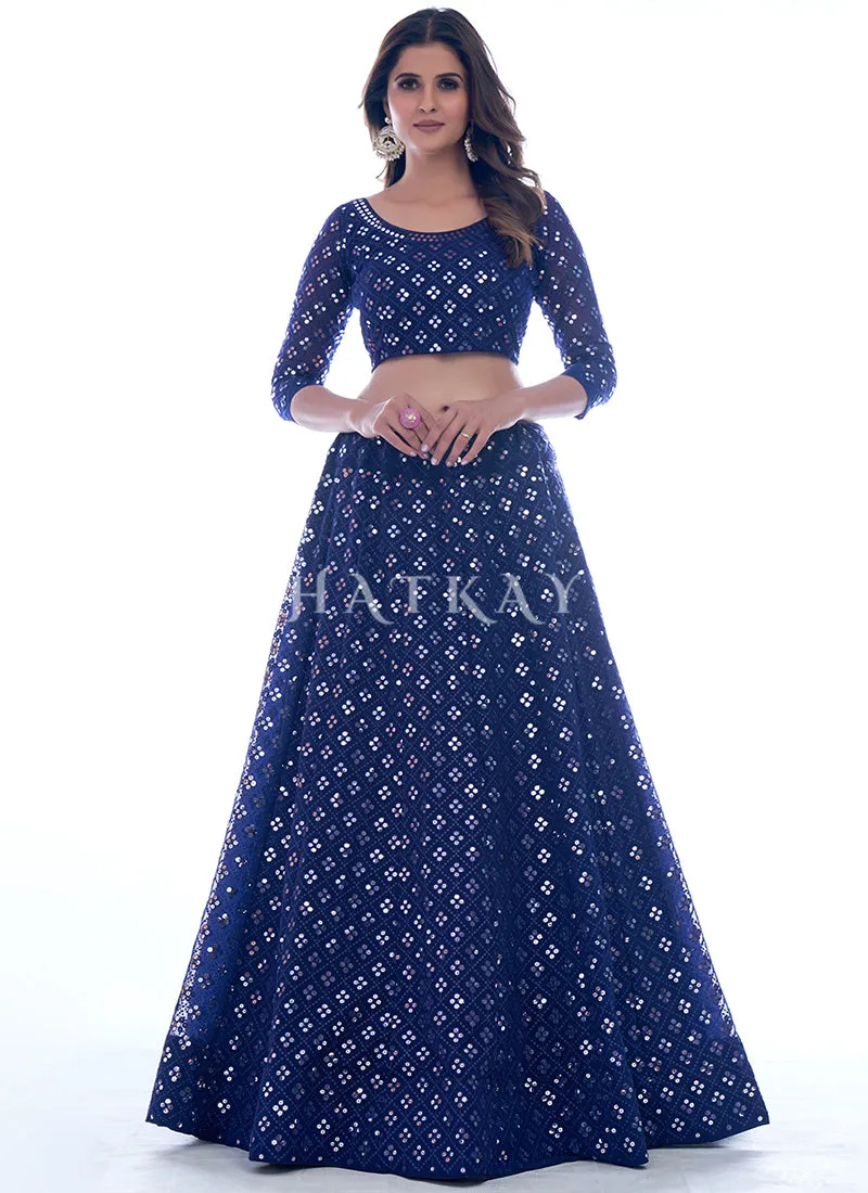 Dark Blue Sequence Embroidery Wedding Lehenga Choli