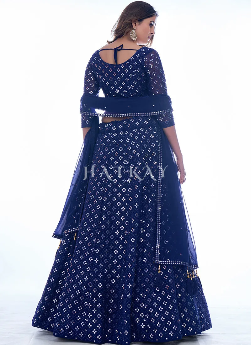 Dark Blue Sequence Embroidery Wedding Lehenga Choli
