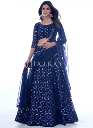 Dark Blue Sequence Embroidery Wedding Lehenga Choli