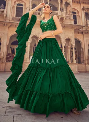 Dark Green Mirror Work Embroidered Festive Lehenga Choli