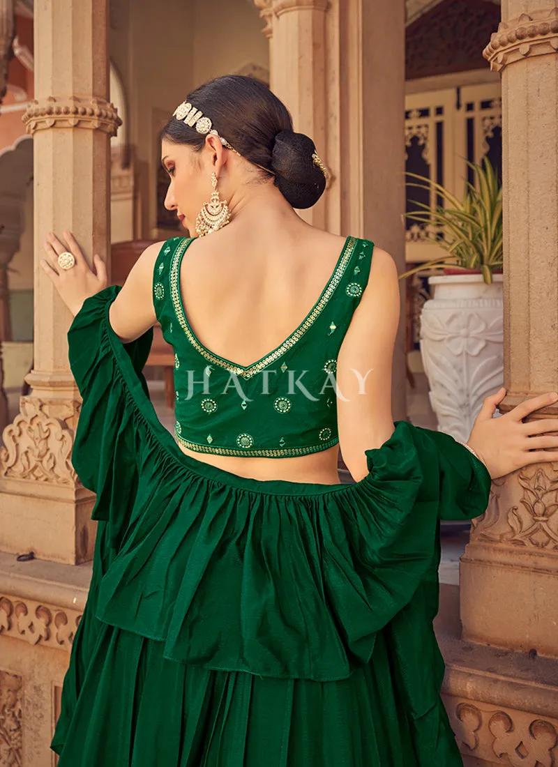 Dark Green Mirror Work Embroidered Festive Lehenga Choli