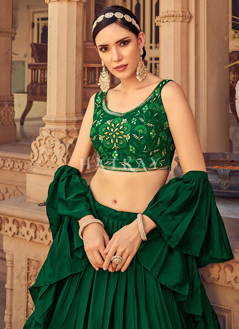 Dark Green Mirror Work Embroidered Festive Lehenga Choli
