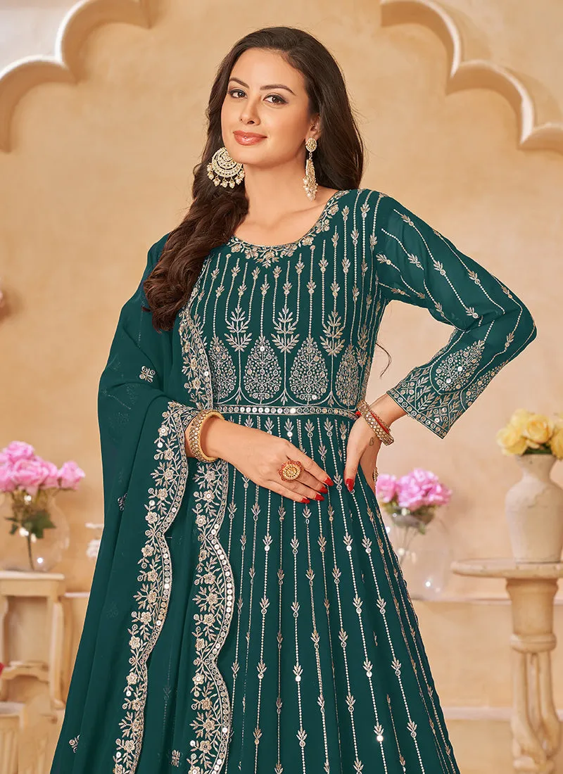 Dark Green Sequence Embroidery Festive Anarkali Suit