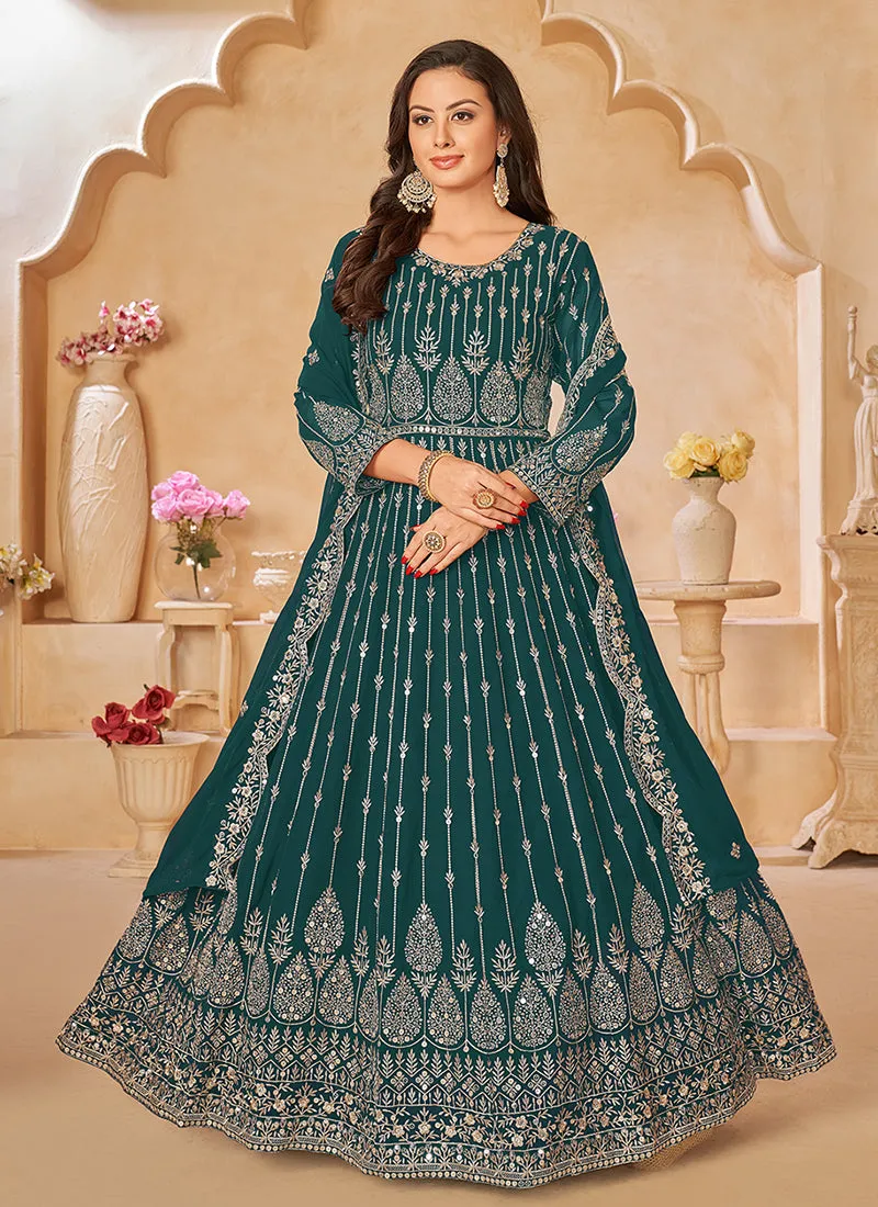 Dark Green Sequence Embroidery Festive Anarkali Suit
