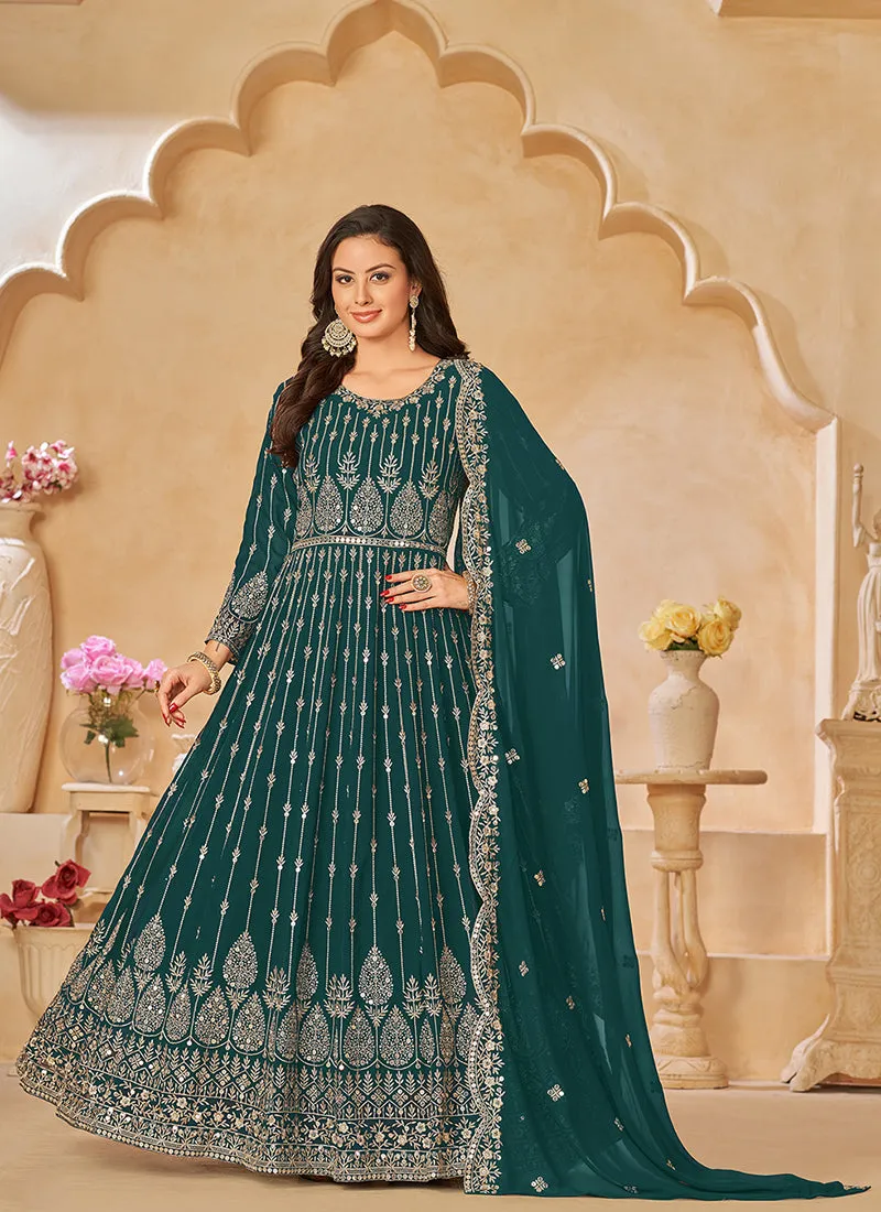 Dark Green Sequence Embroidery Festive Anarkali Suit