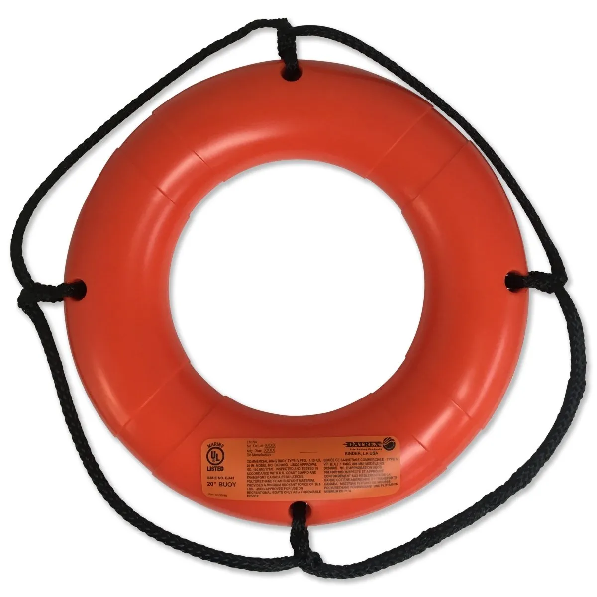 DATREX 20″ Life Ring Orange USCG Type IV
