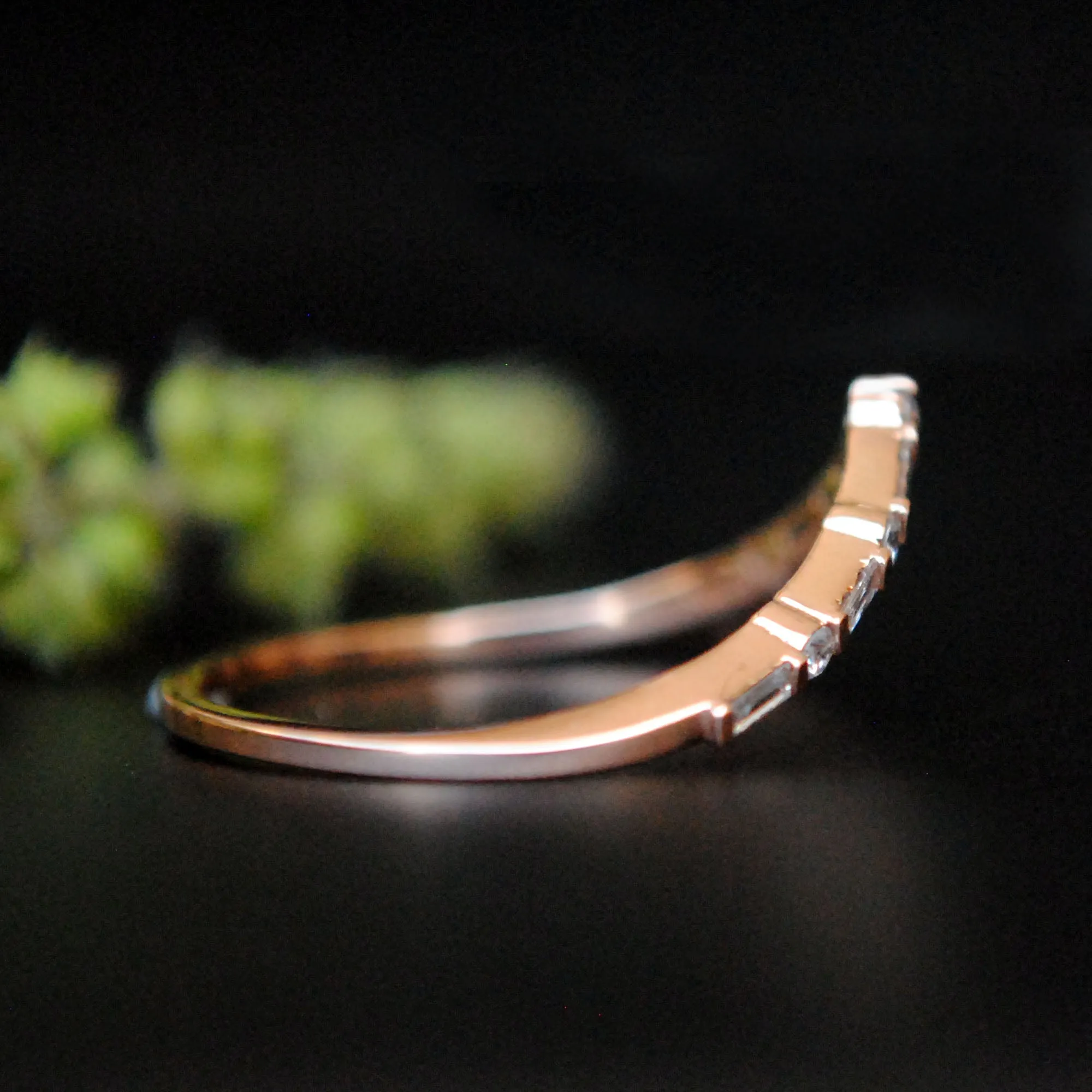 Deep Chevron V Ring with Baguette and Round Diamonds