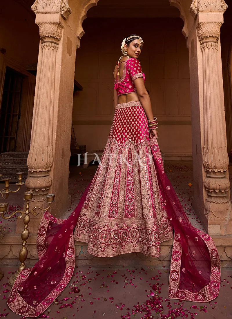 Deep Pink Velvet Designer Bridal Lehenga Choli