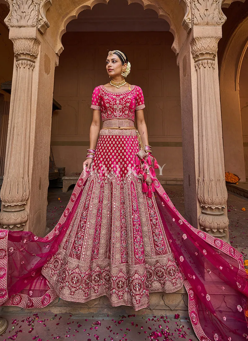 Deep Pink Velvet Designer Bridal Lehenga Choli