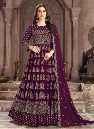 Deep Purple Embroidered Wedding Anarkali Suit
