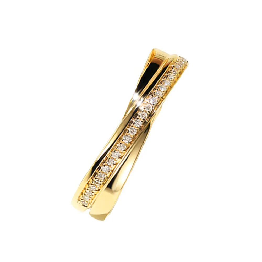 Diamond Criss-Cross Overlay Matching Couple Wedding Rings