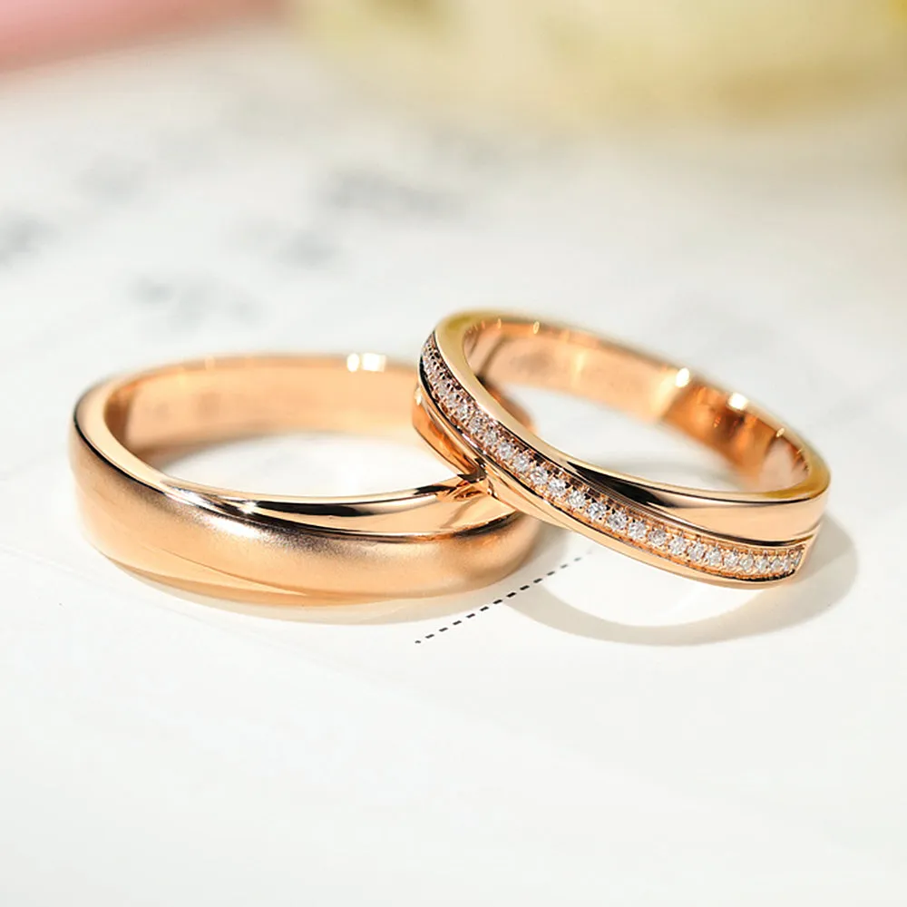 Diamond Criss-Cross Overlay Matching Couple Wedding Rings