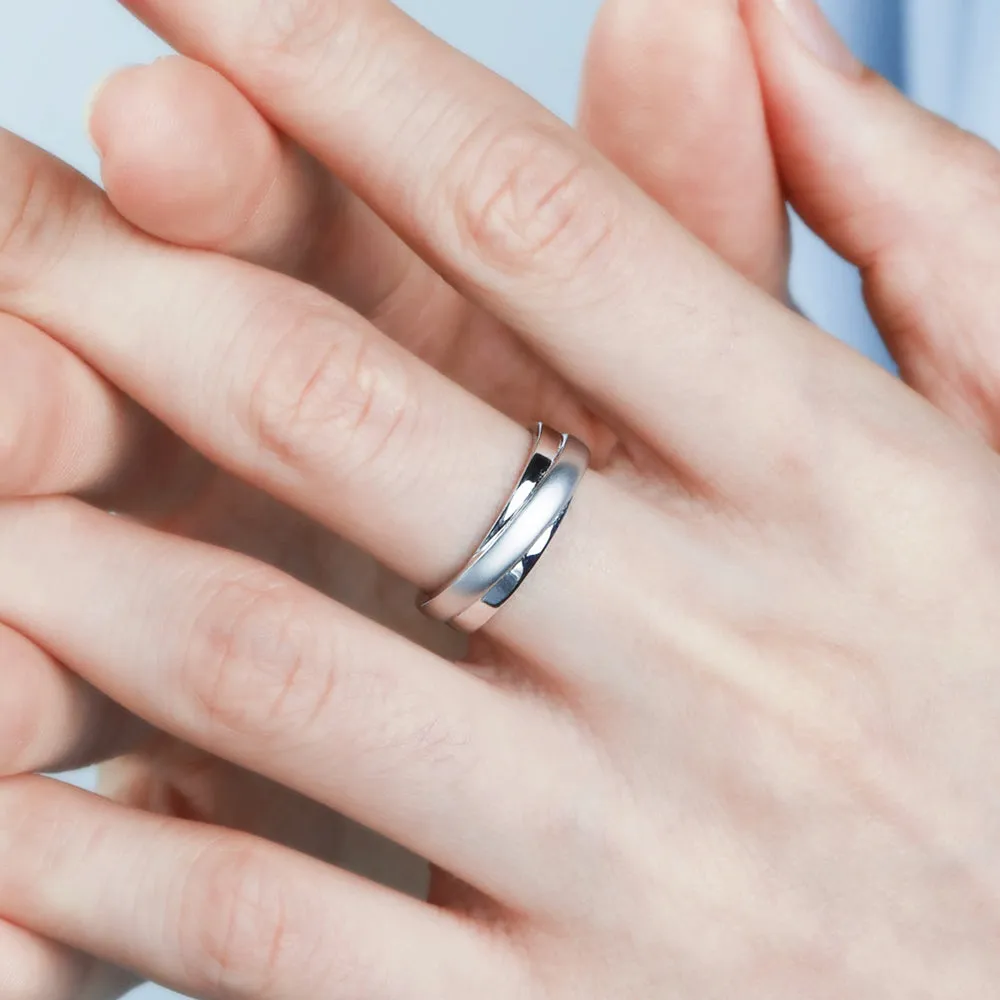 Diamond Criss-Cross Overlay Matching Couple Wedding Rings