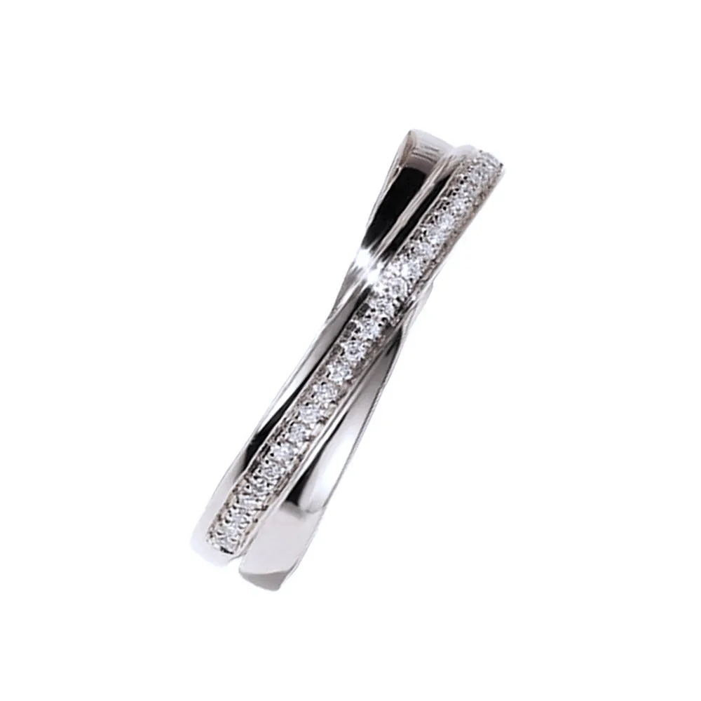 Diamond Criss-Cross Overlay Matching Couple Wedding Rings