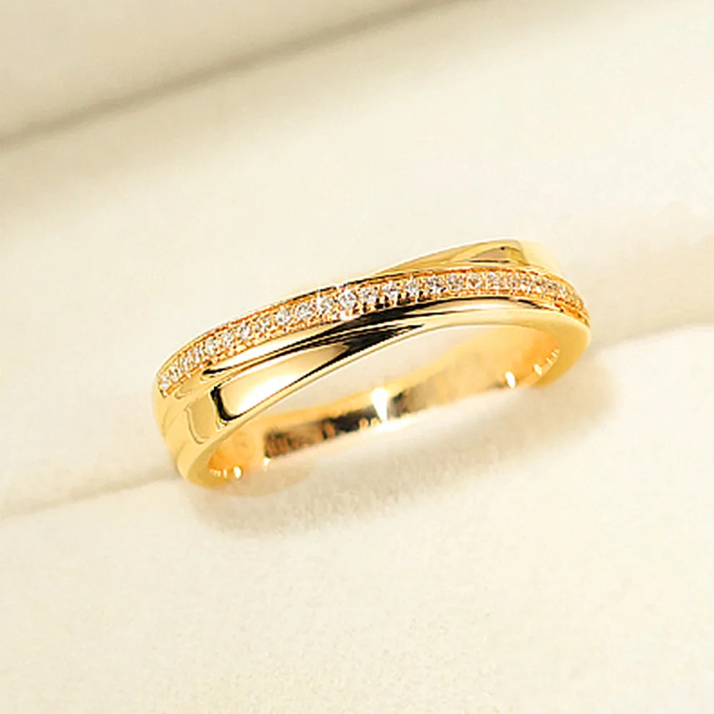 Diamond Criss-Cross Overlay Matching Couple Wedding Rings