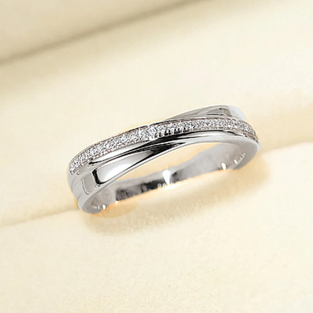 Diamond Criss-Cross Overlay Matching Couple Wedding Rings