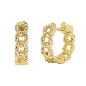 Diamond Cuban Link Huggies Hoop Earrings