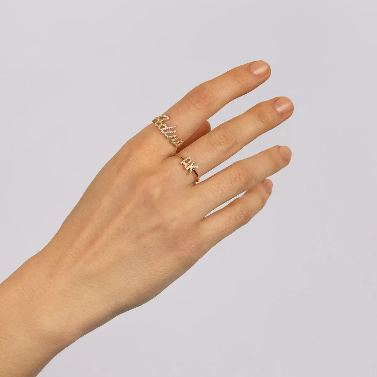 Diamond Script Name Ring 14K