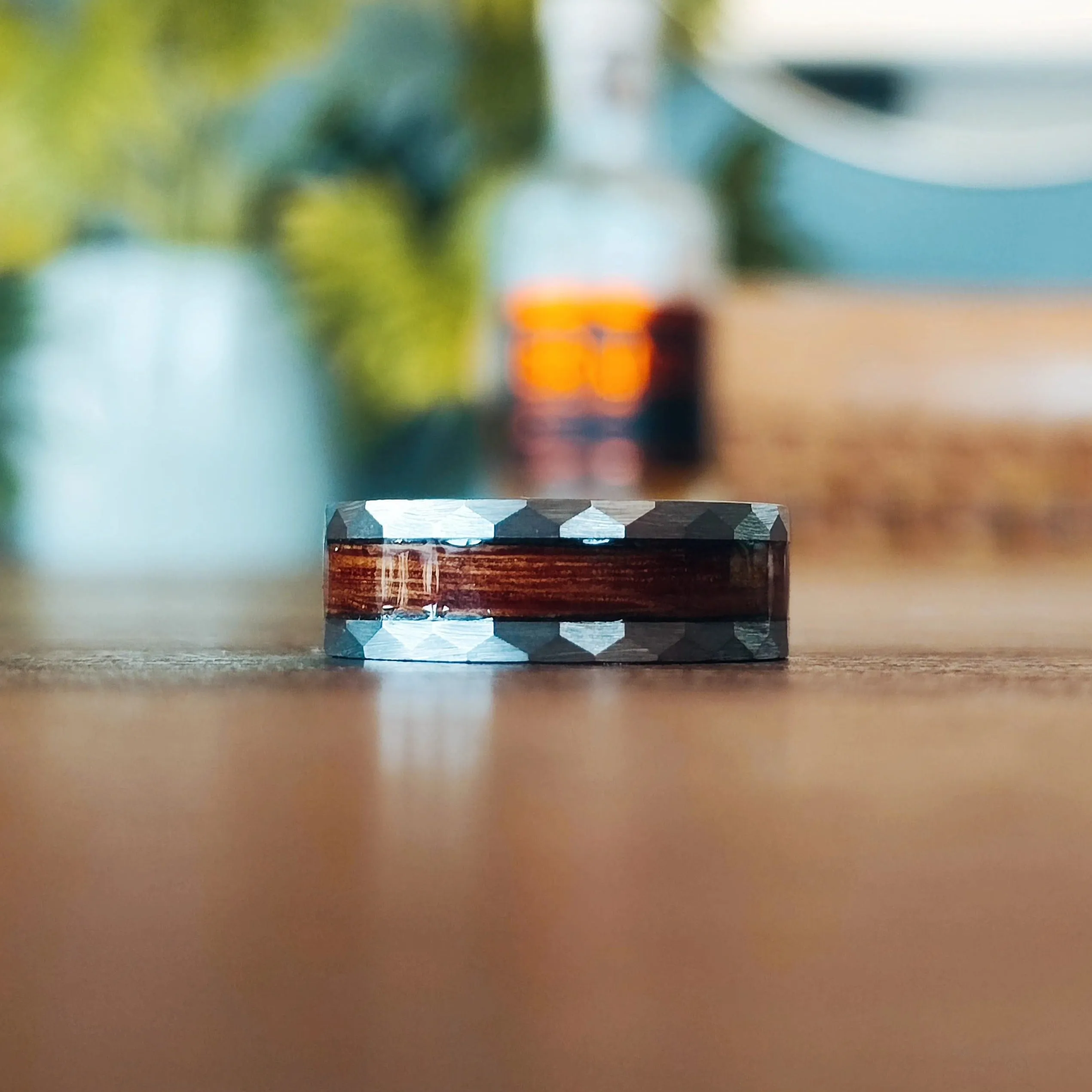 Die Dagdronk (New) - Brandy Infused Wood & Tungsten Ring