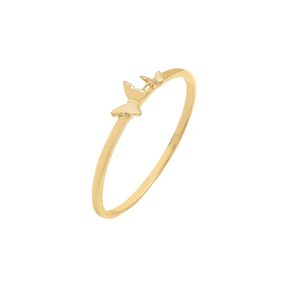 Double Solid Butterfly Ring 14K