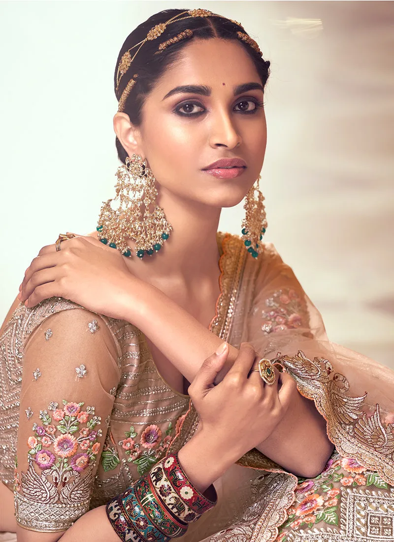 Dusty Peach Floral Embroidered Wedding Lehenga Choli