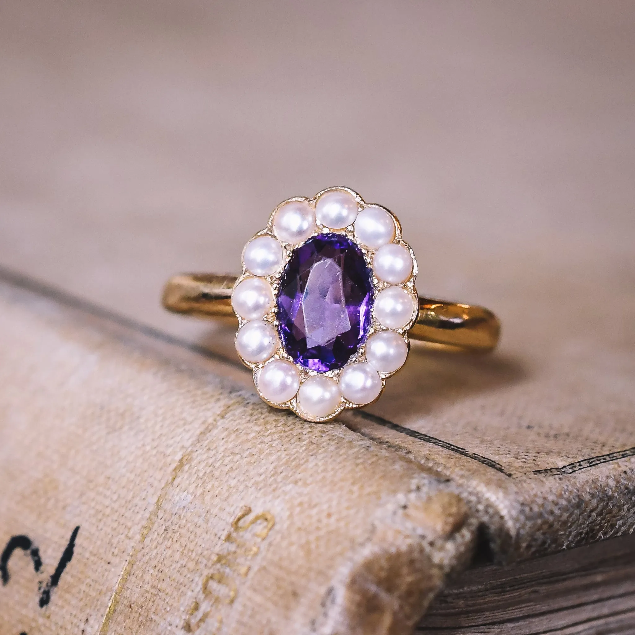 Edwardian Siberian Amethyst & Pearl Cluster Ring