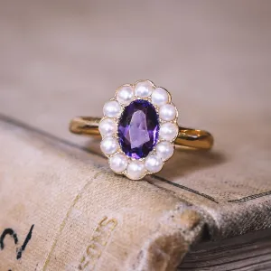 Edwardian Siberian Amethyst & Pearl Cluster Ring