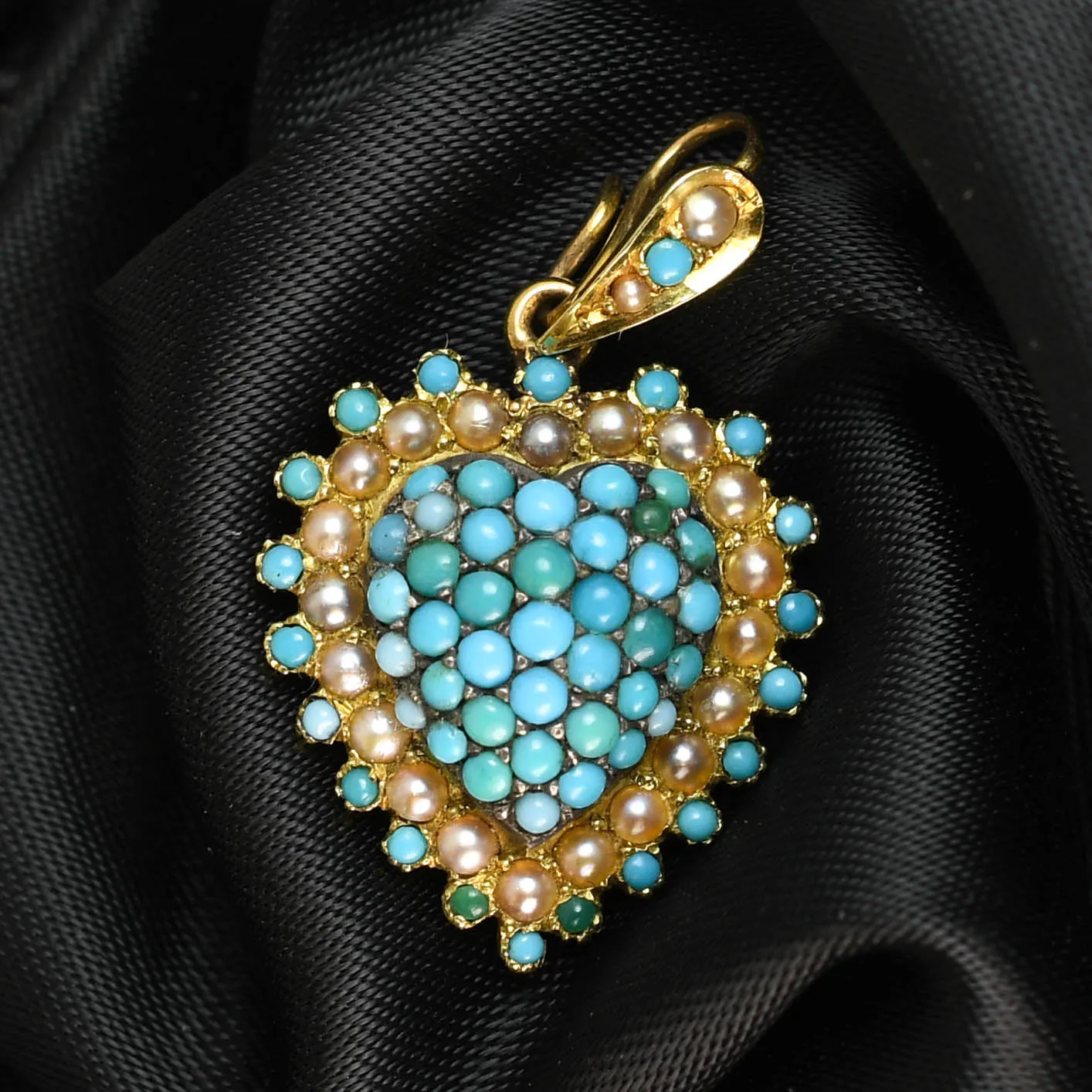 Edwardian Turquoise & Pearl Heart Locket Pendant