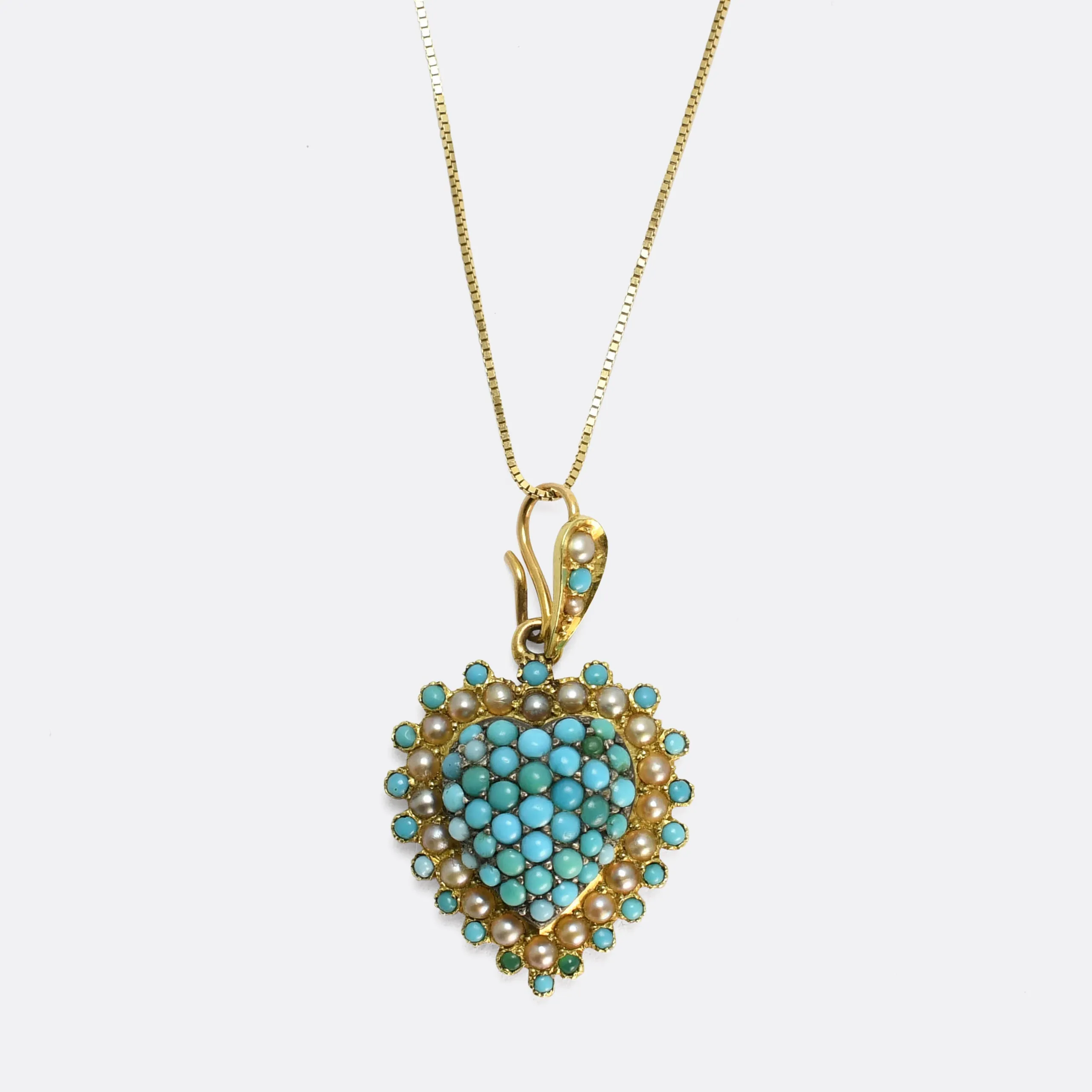 Edwardian Turquoise & Pearl Heart Locket Pendant