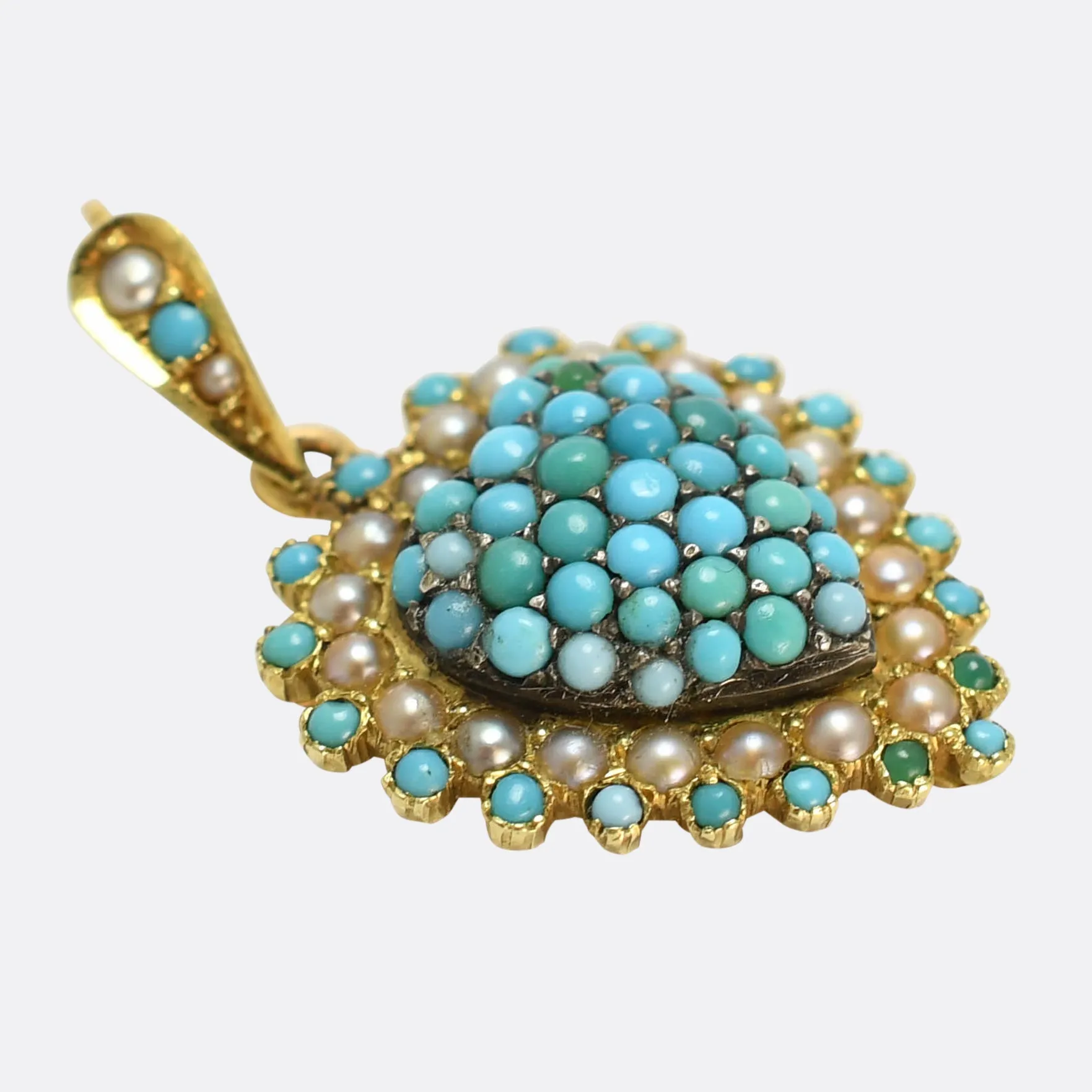 Edwardian Turquoise & Pearl Heart Locket Pendant