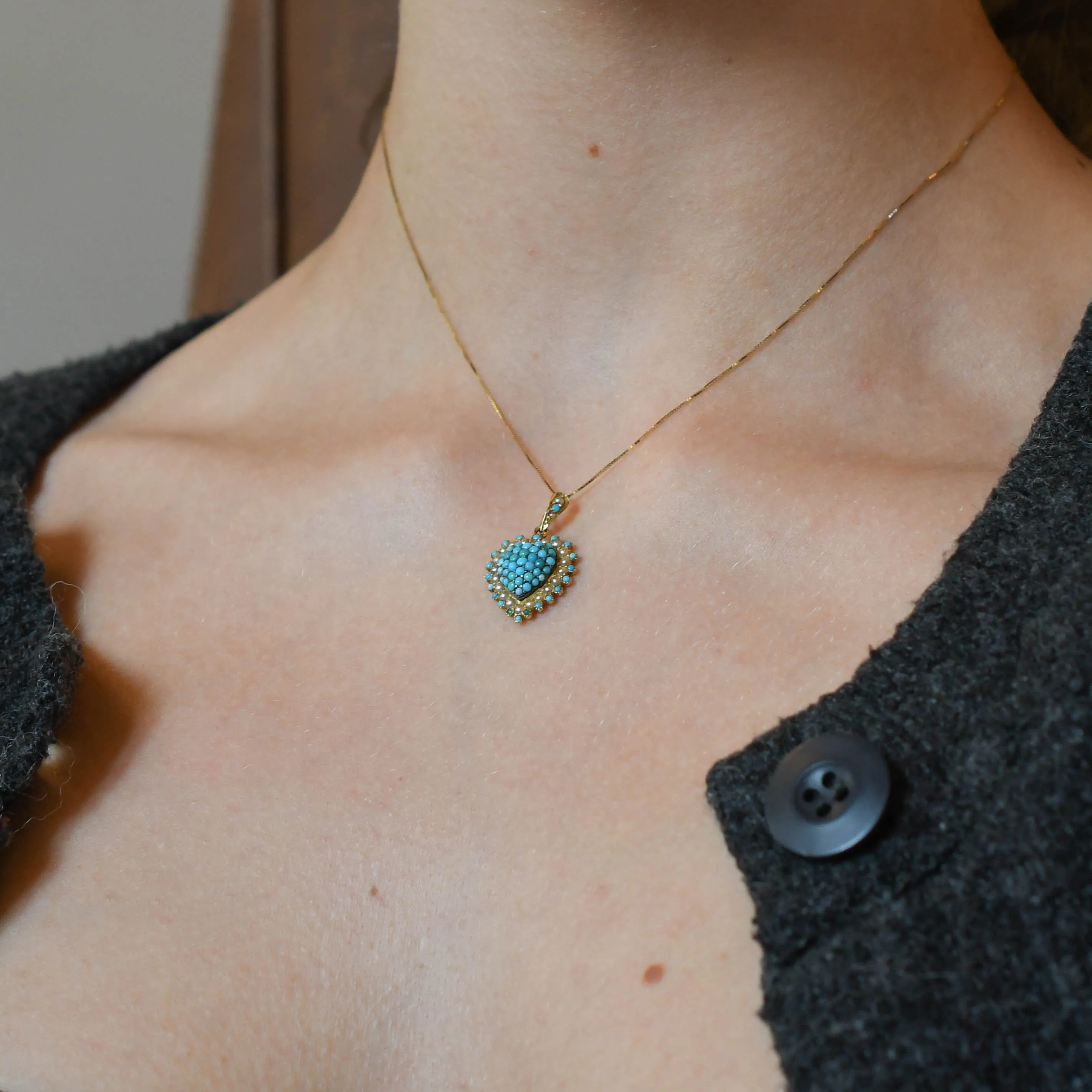 Edwardian Turquoise & Pearl Heart Locket Pendant