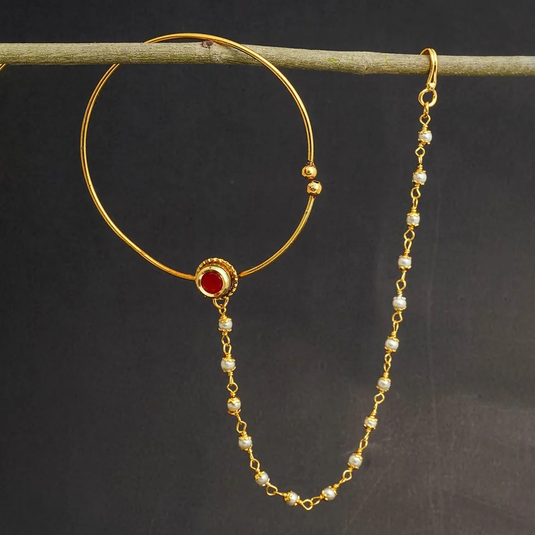 Elegant Magenta Crystal Ring Chain Nath