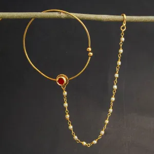 Elegant Magenta Crystal Ring Chain Nath